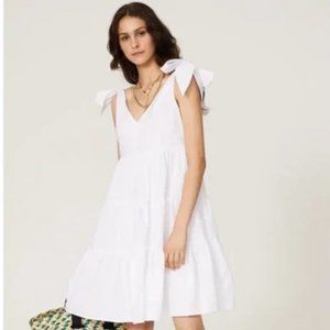 Peter Som white cotton tie shoulder tiered dress